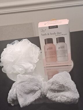 philosophy Amazing Grace Bath & Body Duo Gift Set Wirh Spa headband & Lufa